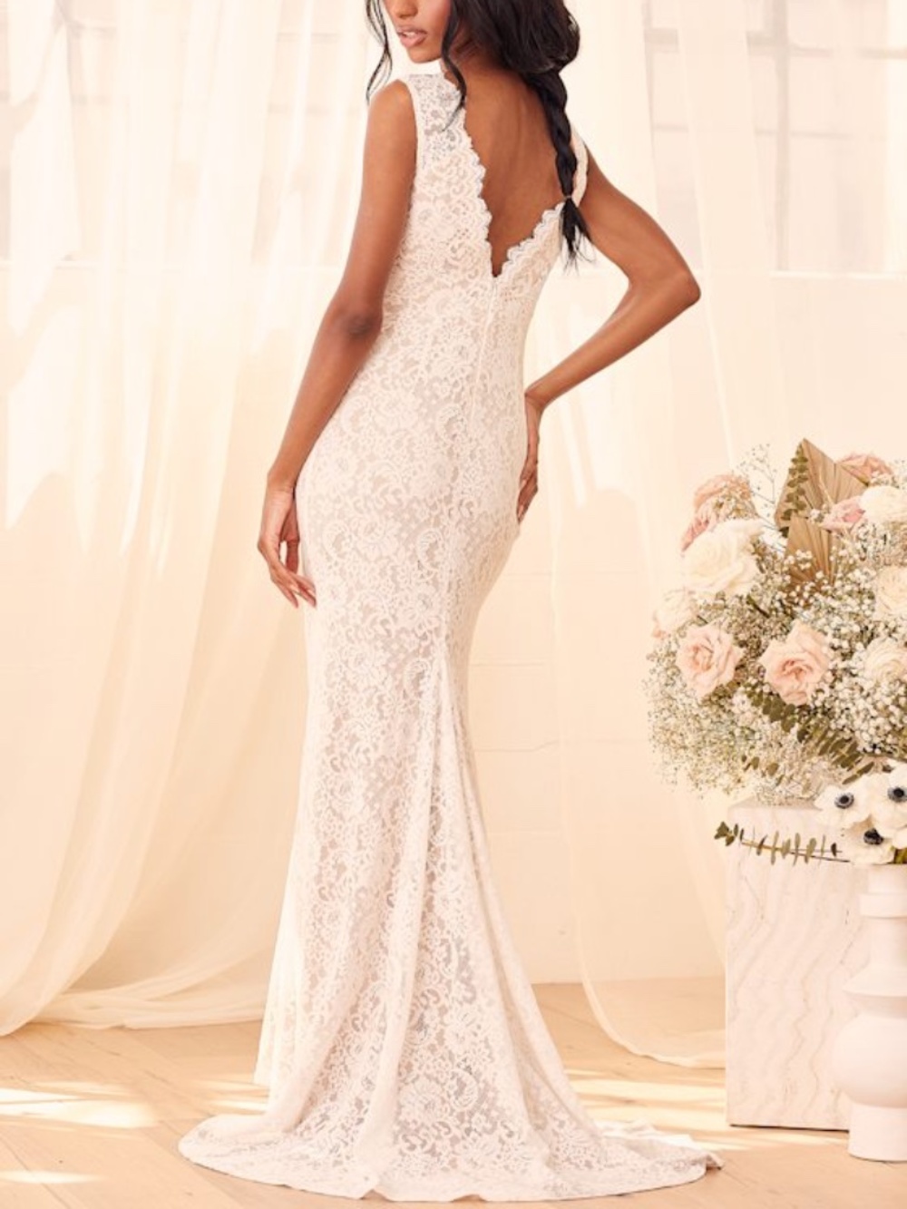 Lulus Spectacular Romance White Lace Sleeveless Mermaid Maxi Dress - Size S